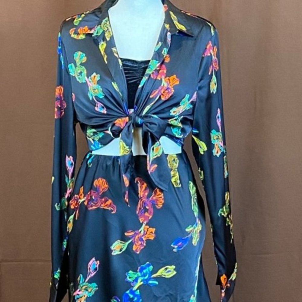 Printed Tie Front Satin Top